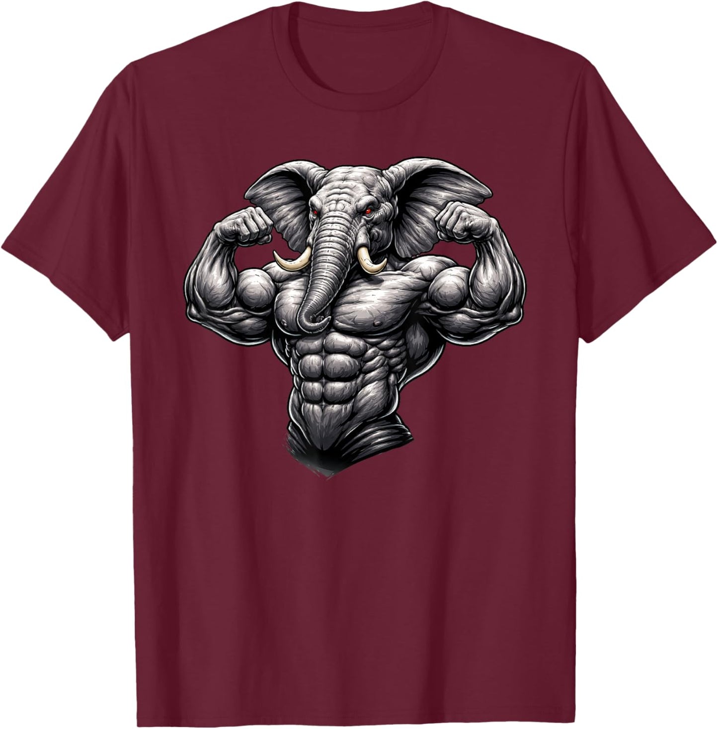 Muscular Elephant Powerlifting Weightlifting Gym Workout T-Shirt - T-Shirt | Maroon
