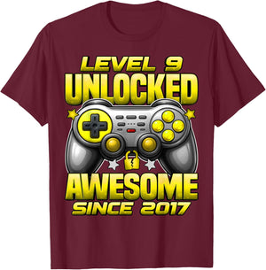 Level 9 Unlocked 9 Year Old Gifts for Boys 9th Birthday Boy T-Shirt - T-Shirt | Maroon