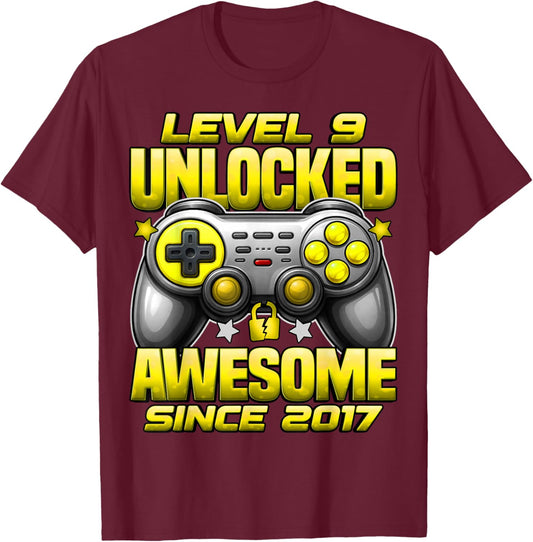 Level 9 Unlocked 9 Year Old Gifts for Boys 9th Birthday Boy T-Shirt - T-Shirt | Maroon