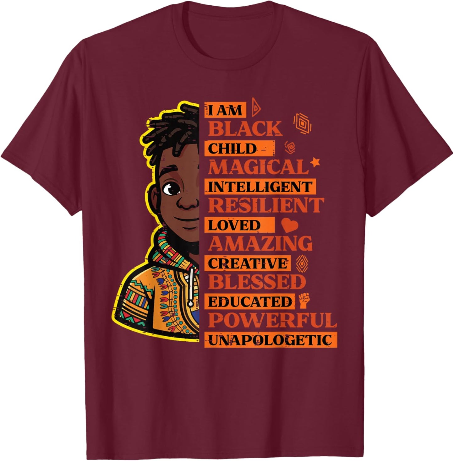 I Am Black Child Magical Intelligent History Month Boys Kids T-Shirt - T-Shirt | Maroon