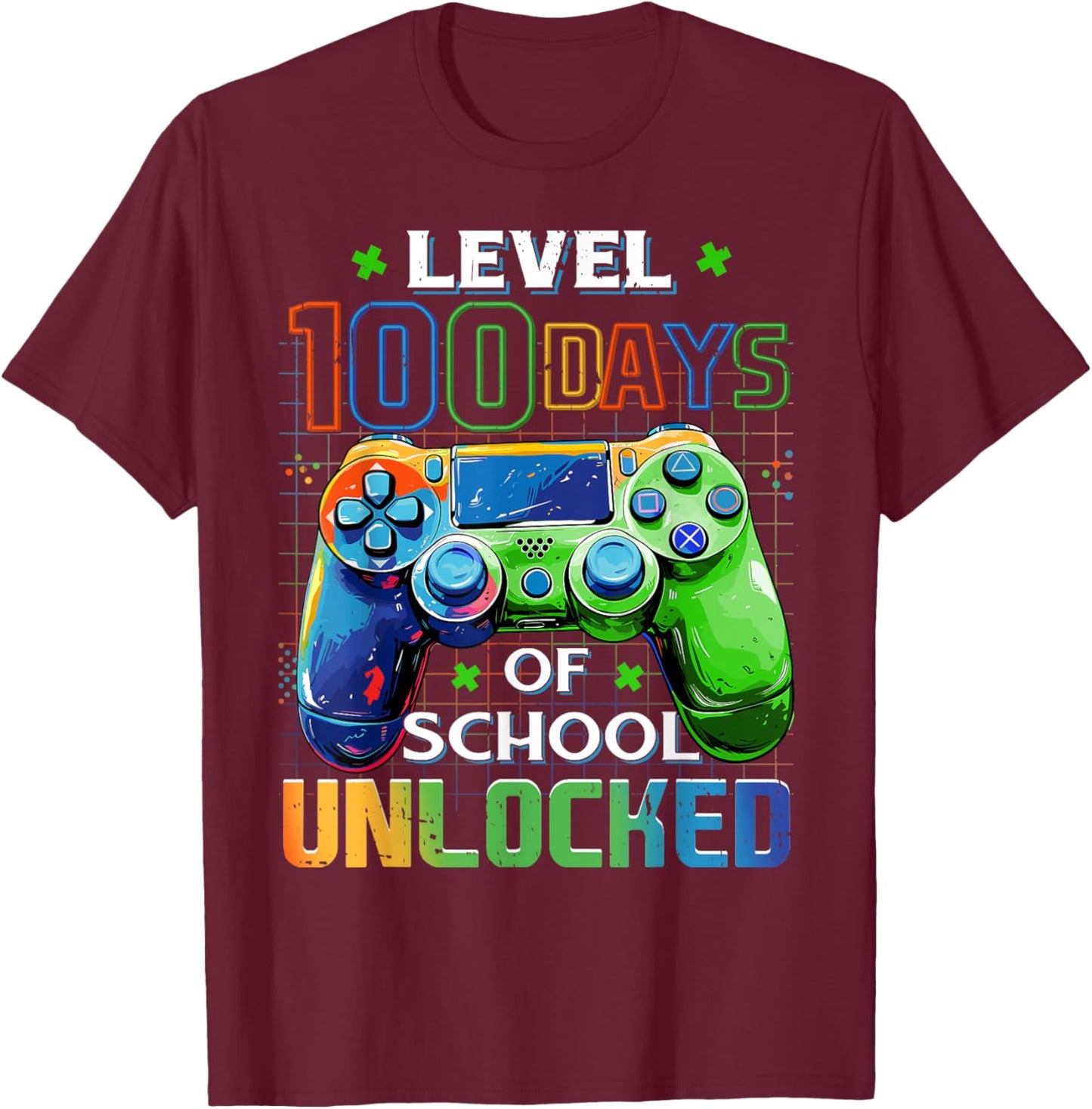 Level 100 Days of School Unlocked Boys 100th Day of School T-Shirt - T-Shirt | Maroon