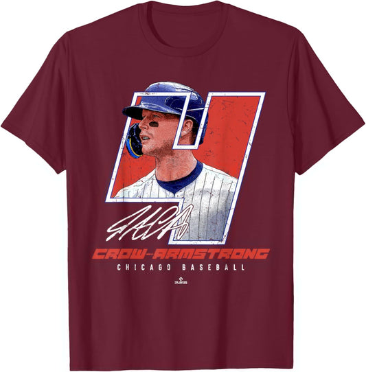 Silhouette Pete Crow Armstrong Chicago Baseball MLBPA T-Shirt - T-Shirt | Maroon