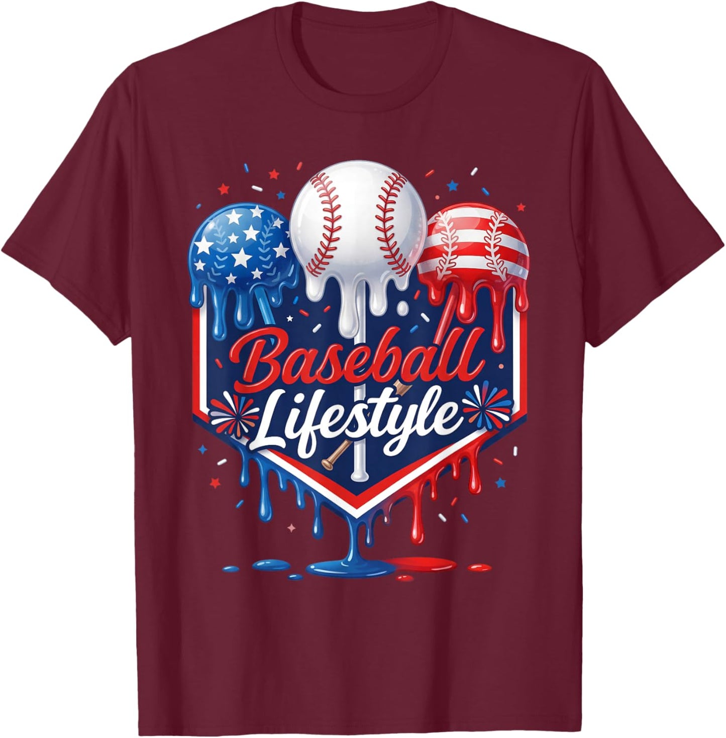 Baseball Life Style 4th of July Youth Drip Baseball Boy Kids T-Shirt - T-Shirt | Maroon