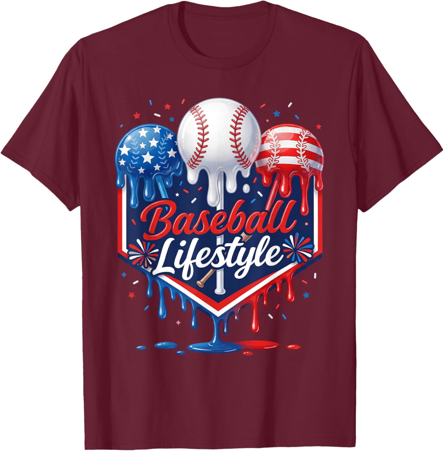 Baseball Life Style 4th of July Youth Drip Baseball Boy Kids T-Shirt - T-Shirt | Maroon