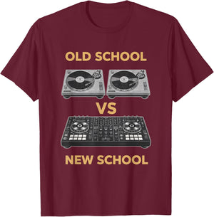 Old School Vs New School Dj Turntable Vs Controller Music Dj T-Shirt - T-Shirt | Maroon