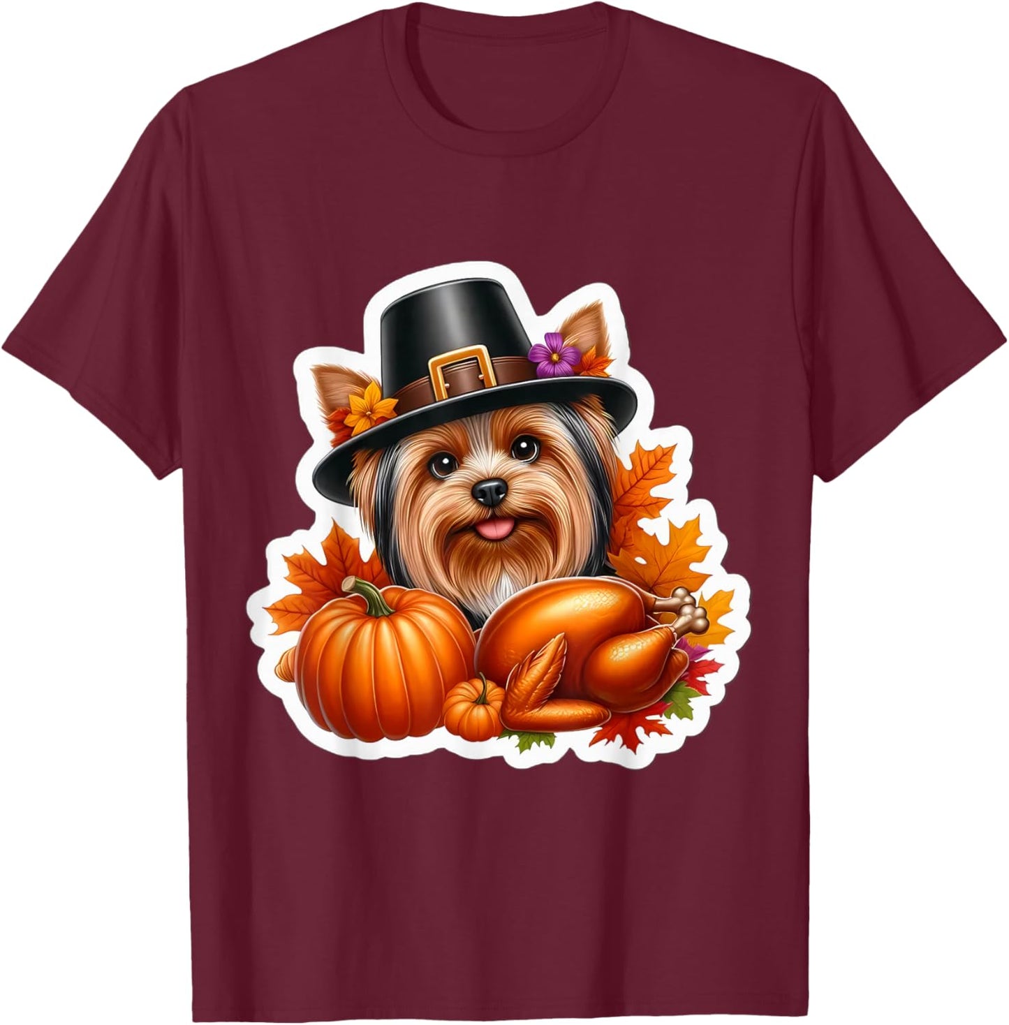 Thanksgiving Silky Terrier Dog Owner Mom Dad Lover Funny T-Shirt - T-Shirt | Maroon