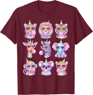 Funny Animals Glasses Blowing Bubble Gum Birthday Wildlife T-Shirt - T-Shirt | Maroon