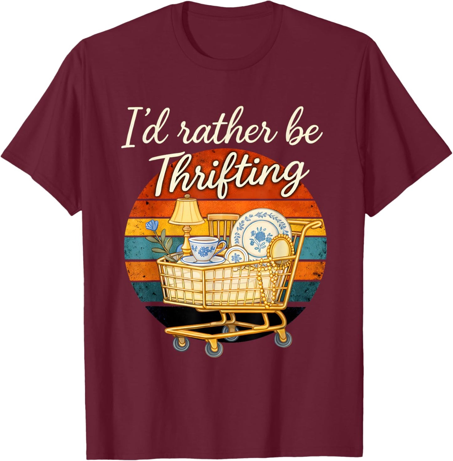 Retro Thrifting Vibes I'd Rather Be Treasure Hunting T-Shirt - T-Shirt | Maroon