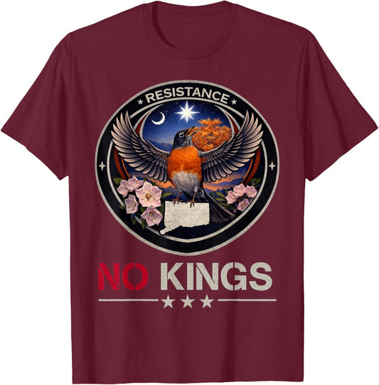 Connecticut CT Rebel Bird Alliance Resistance No Kings 2026 T-Shirt - T-Shirt | Maroon
