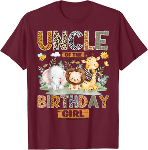 Uncle of The Birthday Girl Safari Jungle Wild Animals T-Shirt - T-Shirt | Maroon