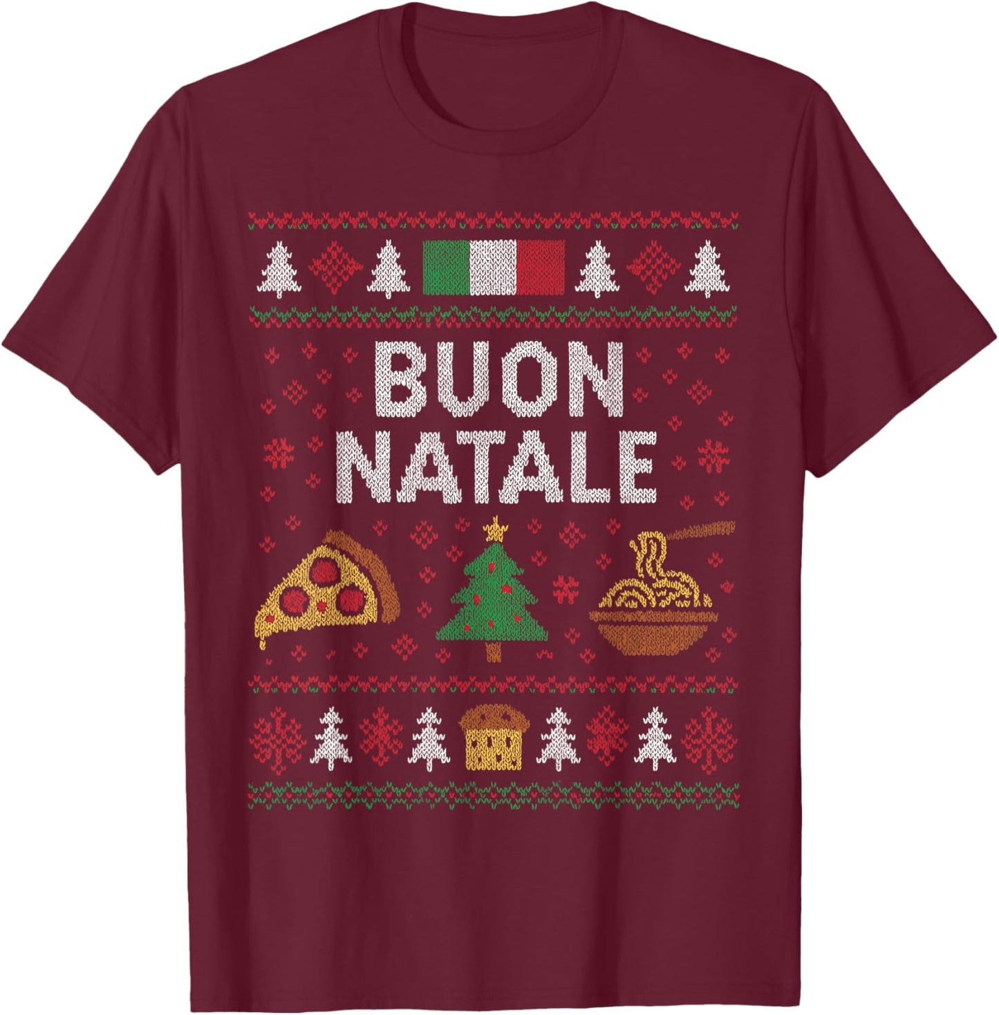 Italian Christmas Pizza Spaghetti Panettone Funny Italy T-Shirt - T-Shirt | Maroon