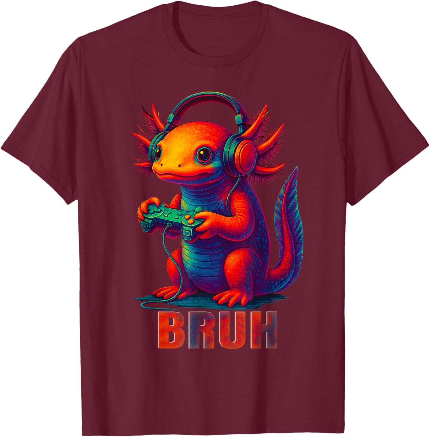 Bruh Funny Axolotl Gaming Game Men Boy Kid Outfit T-Shirt - T-Shirt | Maroon