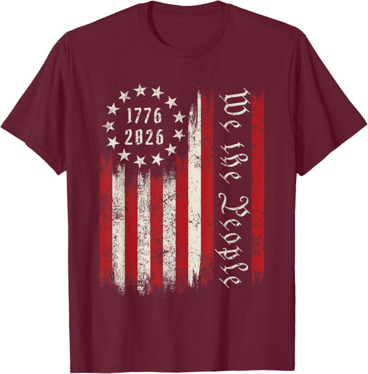 250 Years Anniversary 1776-2026 250th Birthday USA Flag T-Shirt - T-Shirt | Maroon