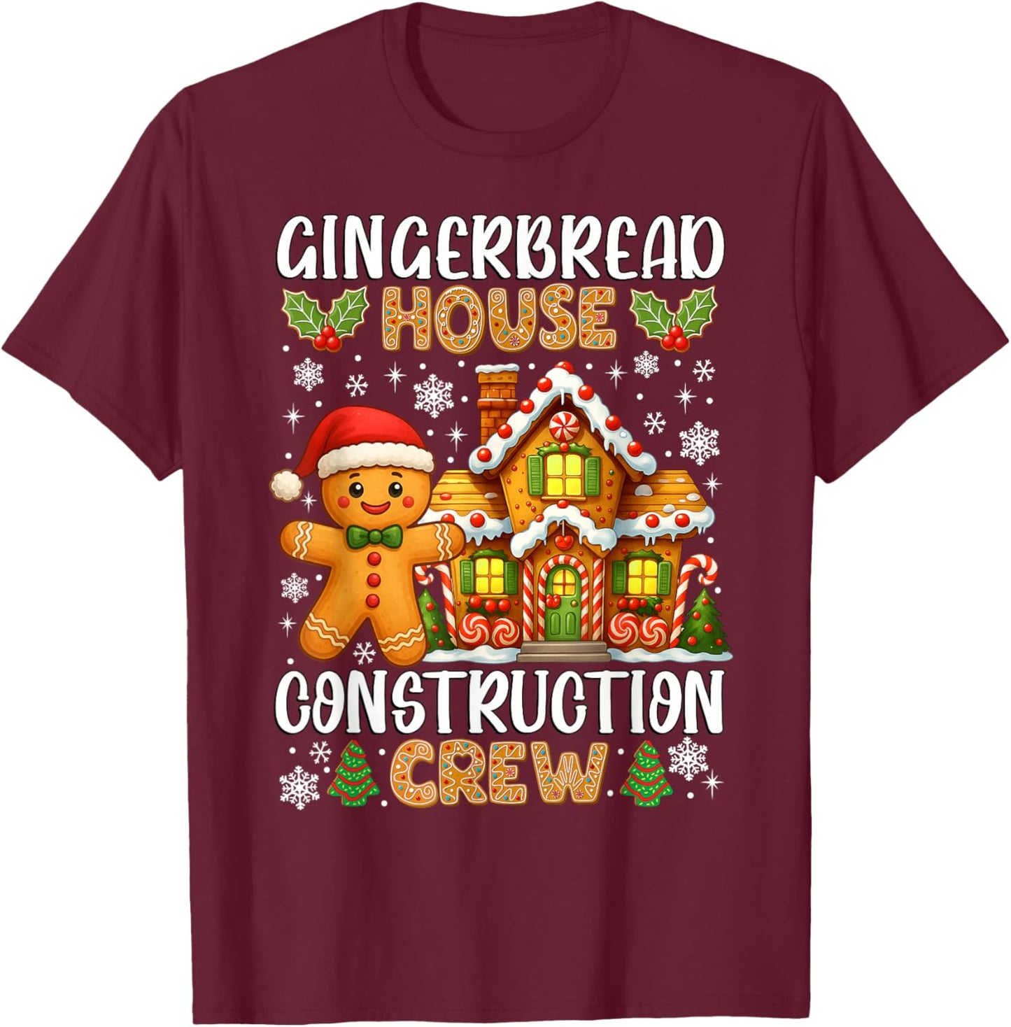 Gingerbread House Construction Crew Christmas Cookie Kids T-Shirt - T-Shirt | Maroon