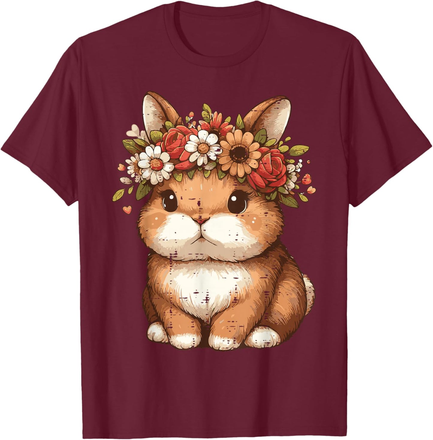 Easter Bunny Flower Crown Rabbit Spring Girls Kids Women T-Shirt - T-Shirt | Maroon