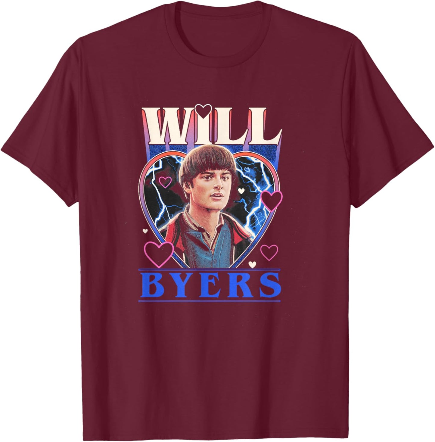 Stranger Things Valentine's Day Will Byers Retro Heart Frame T-Shirt - T-Shirt | Maroon