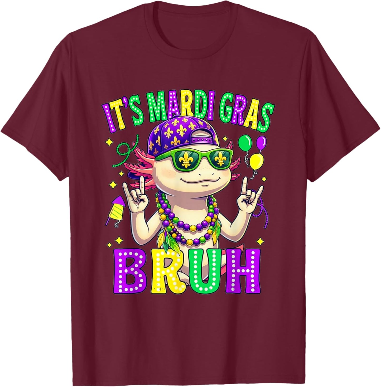 Axolotl Bruh Mardi Gras Boys Girls Kids Carnival Parade T-Shirt - T-Shirt | Maroon