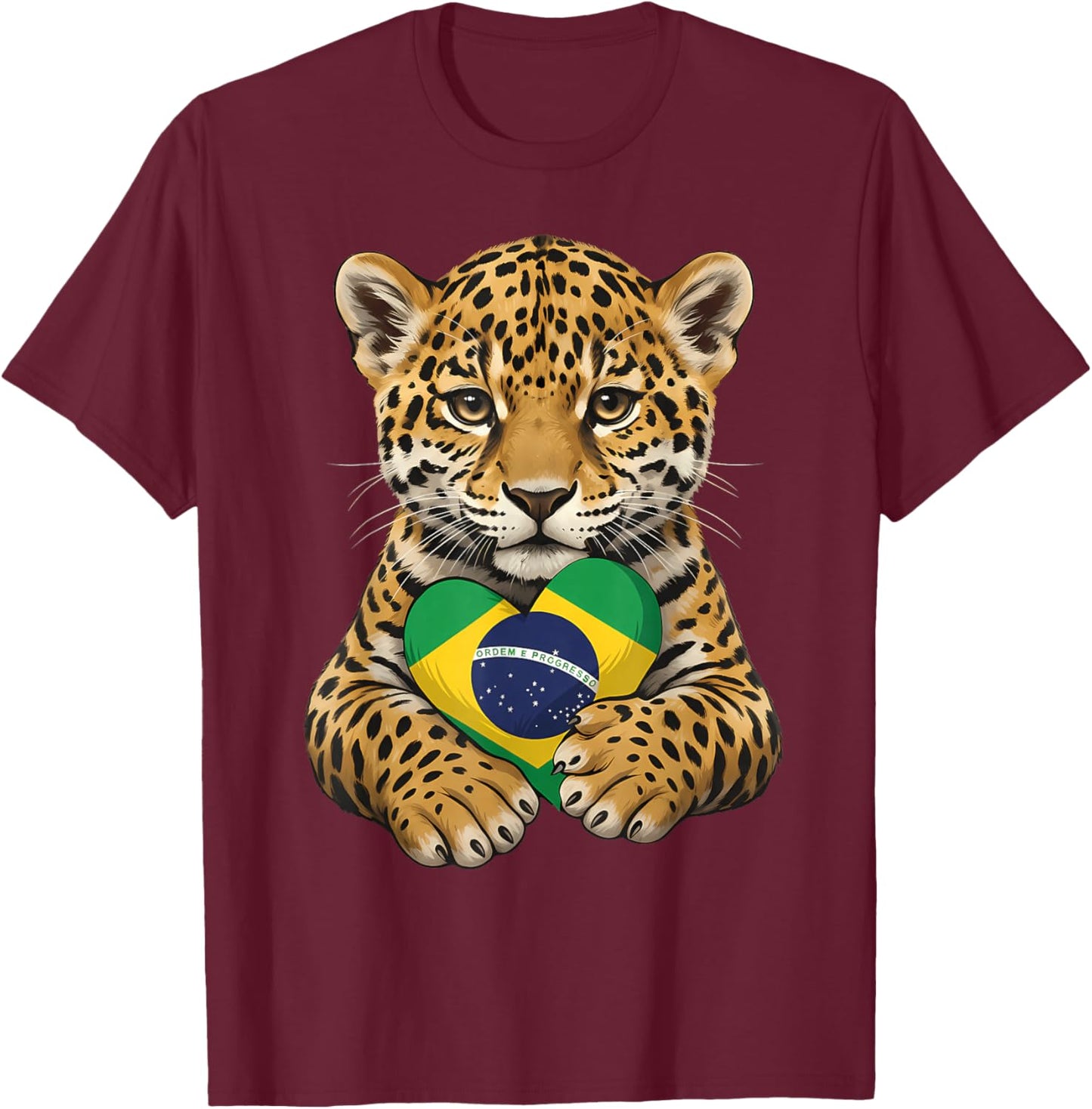 Brazil Flag Leopard Brazilian Roots Brasilian Pride Brasil T-Shirt - T-Shirt | Maroon