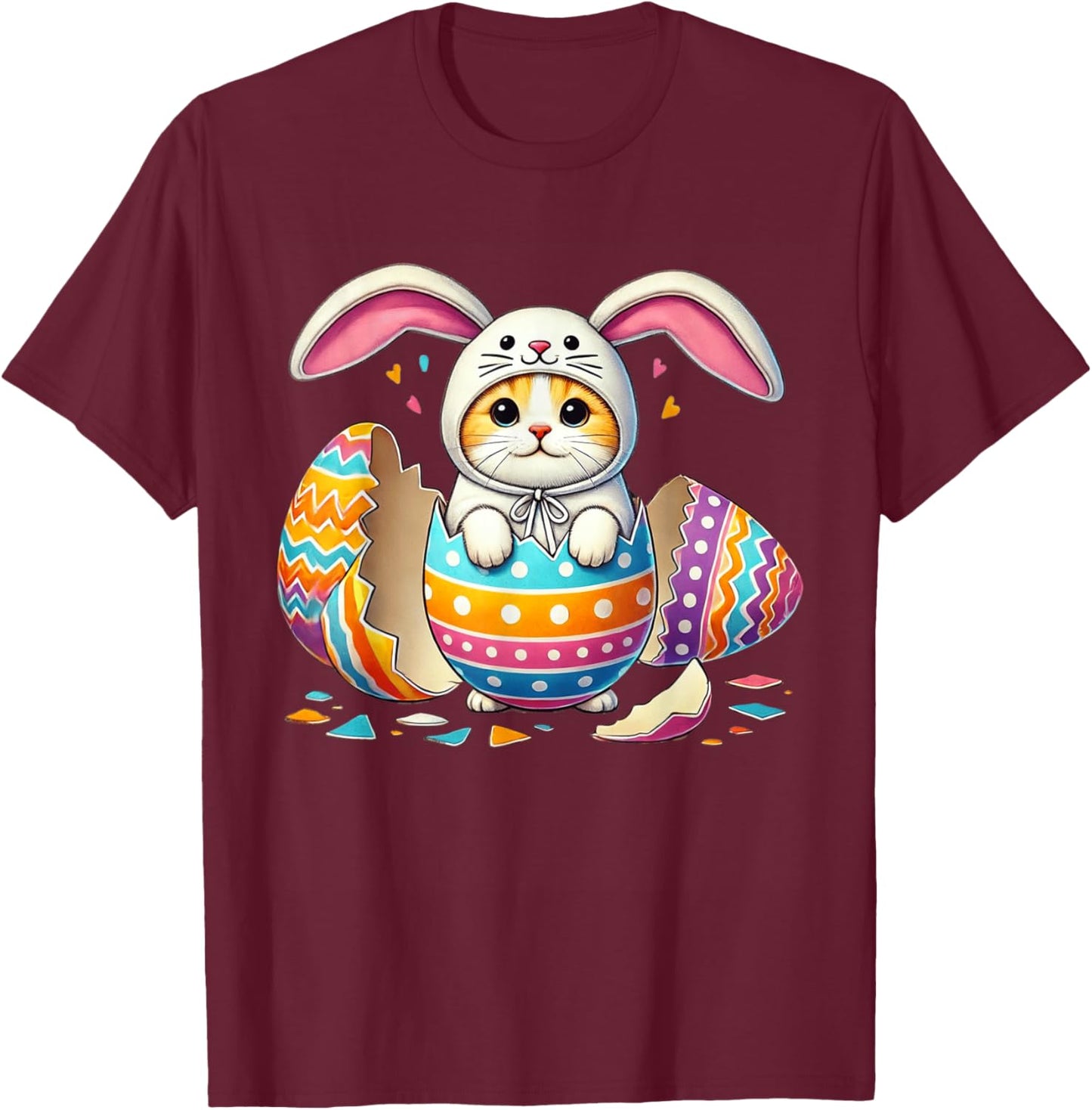 Easter Cat Bunny Ears Shirt Funny Costume Kids Boys Girls T-Shirt - T-Shirt | Maroon