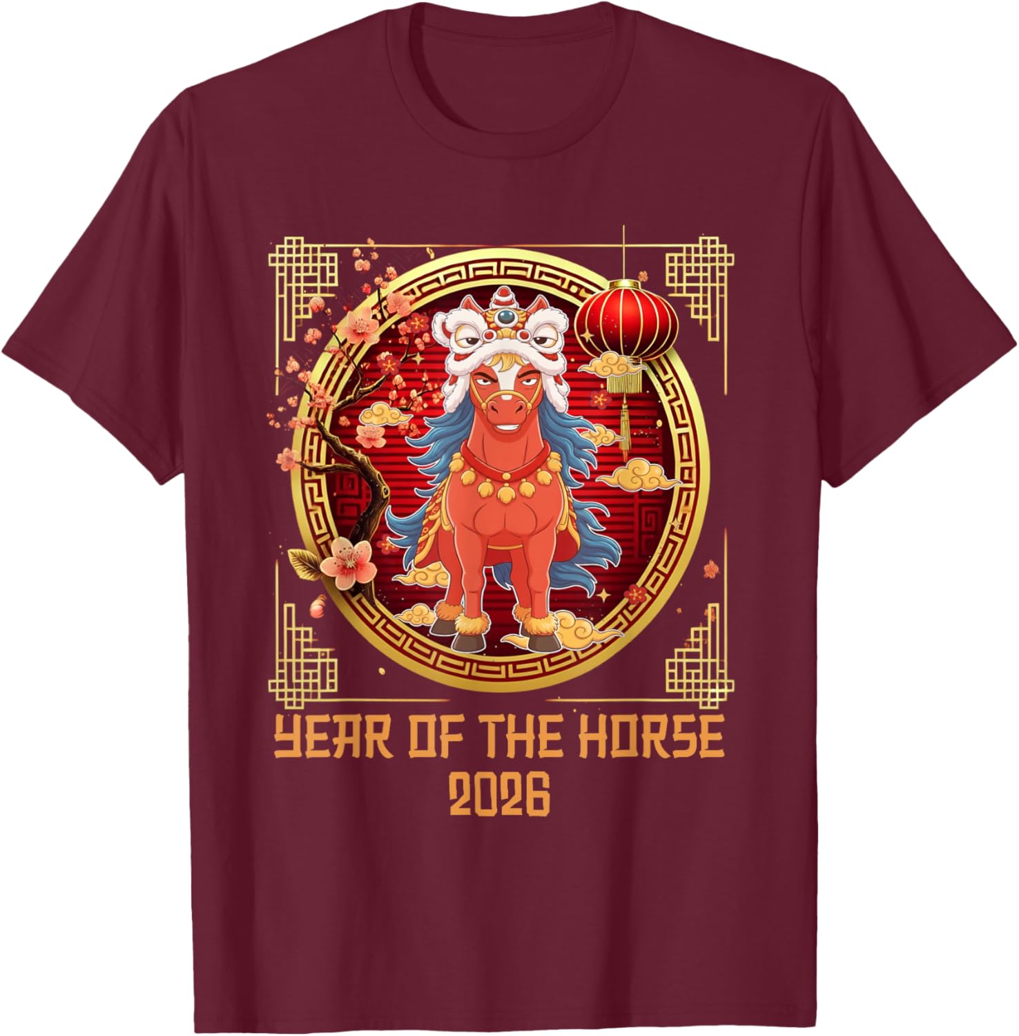 Year of The Horse Lunar New Year 2026 Chinese New Year 2026 T-Shirt - T-Shirt | Maroon