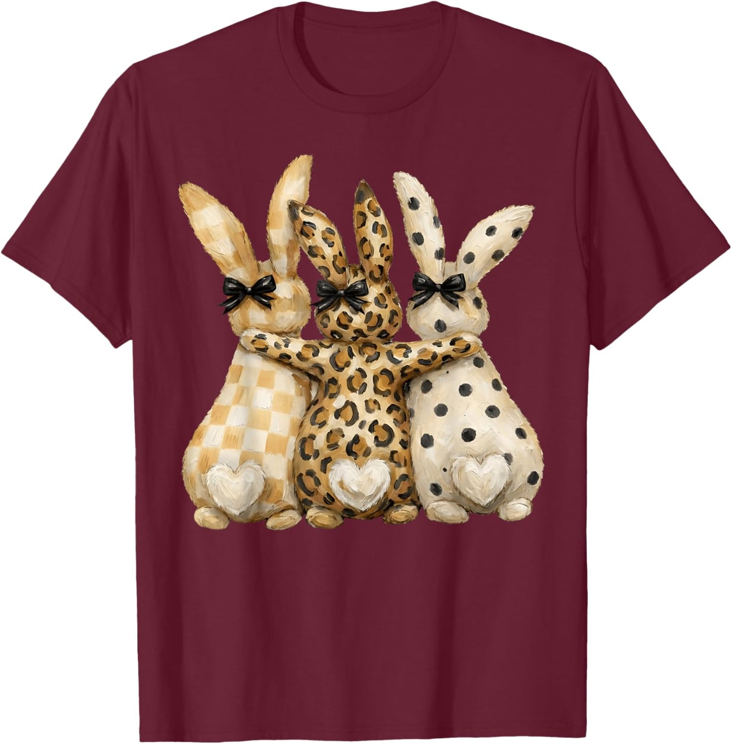 Happy Easter Leopard Bunny Coquette Bow Women Girls T-Shirt - T-Shirt | Maroon
