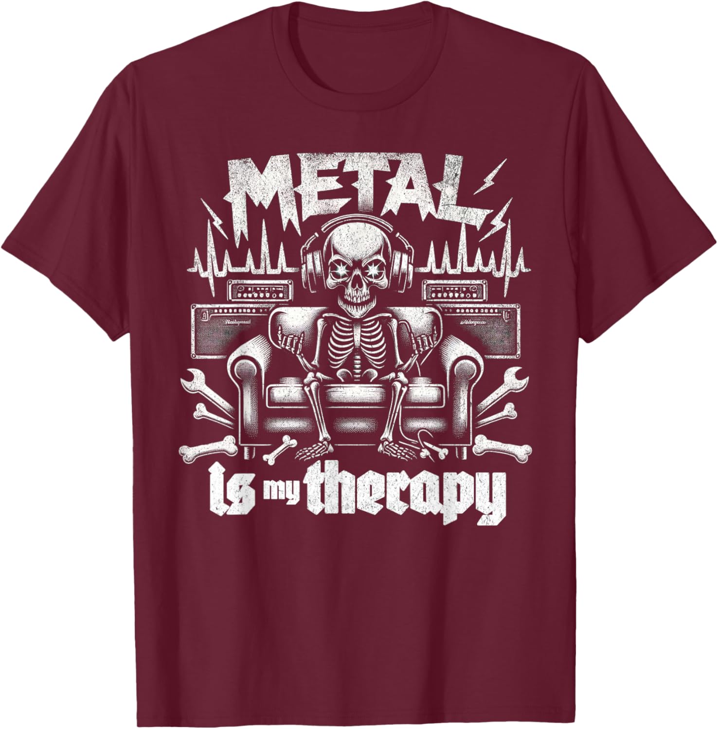 Metal is My Therapy Funny Headbanger Mental Health Metalhead T-Shirt - T-Shirt | Maroon