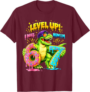 7th Birthday I was Six Now I'm Seven Dinosaur Funny 67 Meme T-Shirt - T-Shirt | Maroon