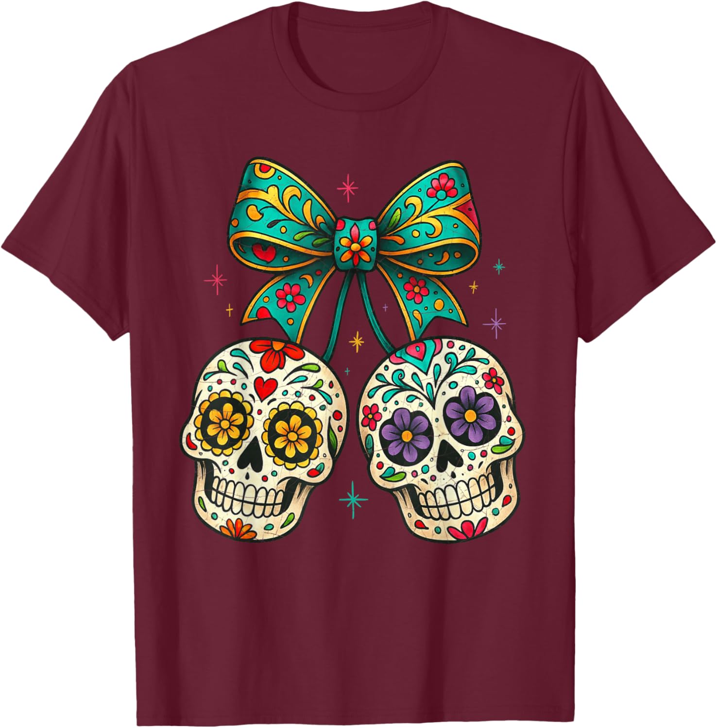 Dia De Los Muertos Sugar Skull Day of The Dead Mexican T-Shirt - T-Shirt | Maroon