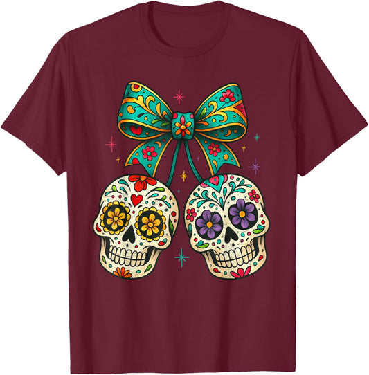 Dia De Los Muertos Sugar Skull Day of The Dead Mexican T-Shirt - T-Shirt | Maroon