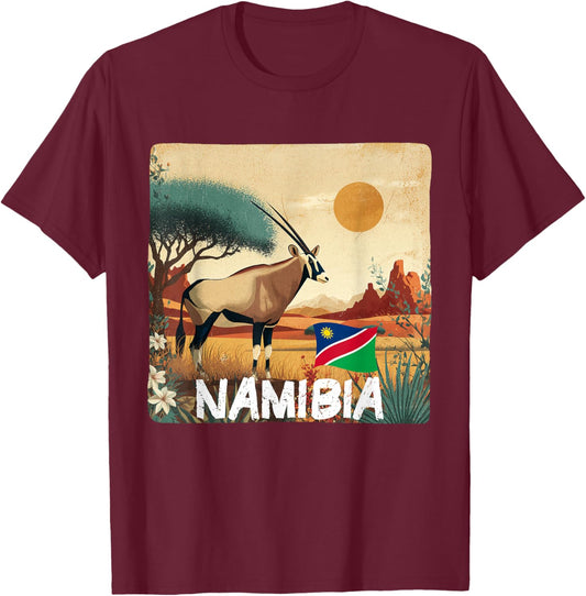 Pretty Namibia Flag with Gemsbok for Oryx Lovers T-Shirt - T-Shirt | Maroon
