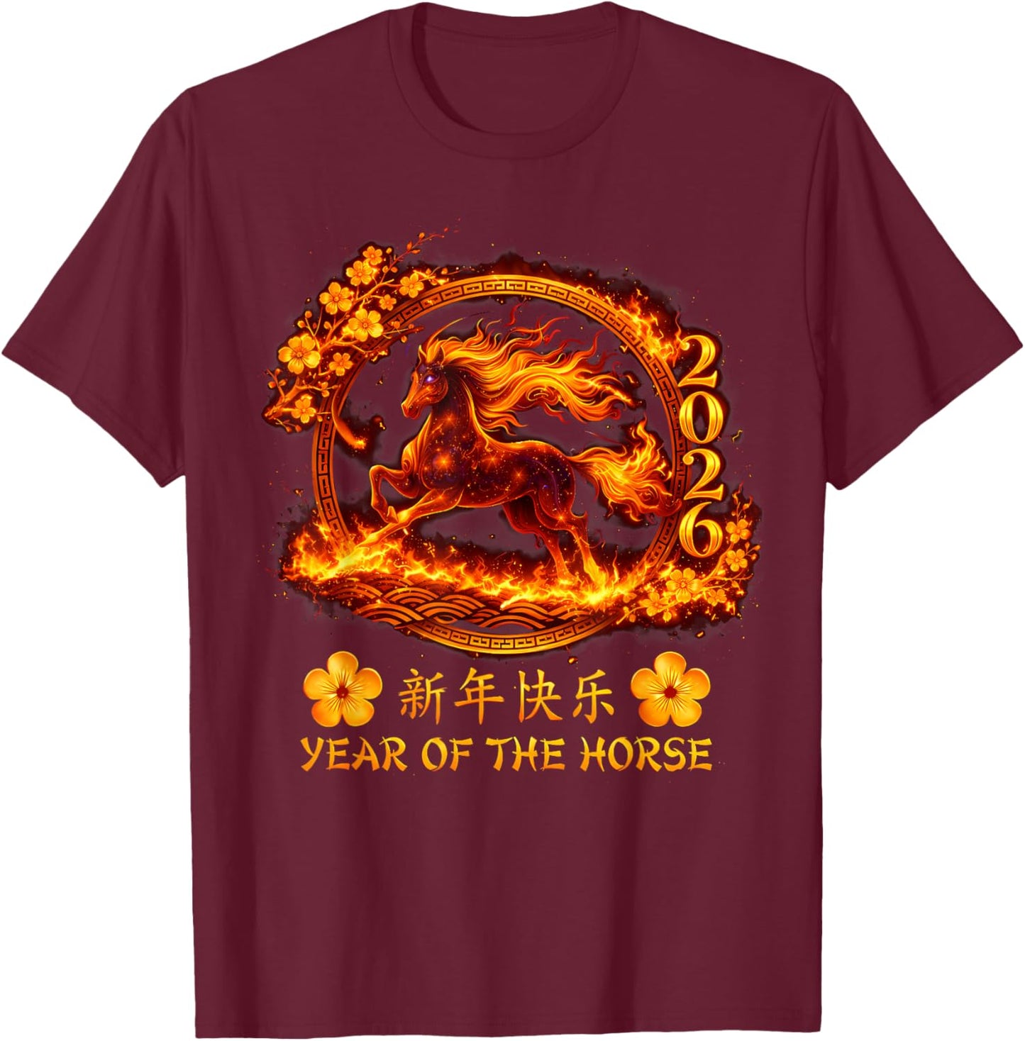 Year of The Fire Horse 2026 Lunar Chinese New Year Men Women T-Shirt - T-Shirt | Maroon