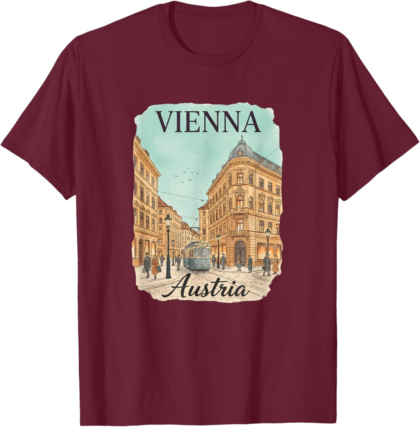 Vienna Austria Vintage Street Scene Travel Souvenir for Kids T-Shirt - T-Shirt | Maroon