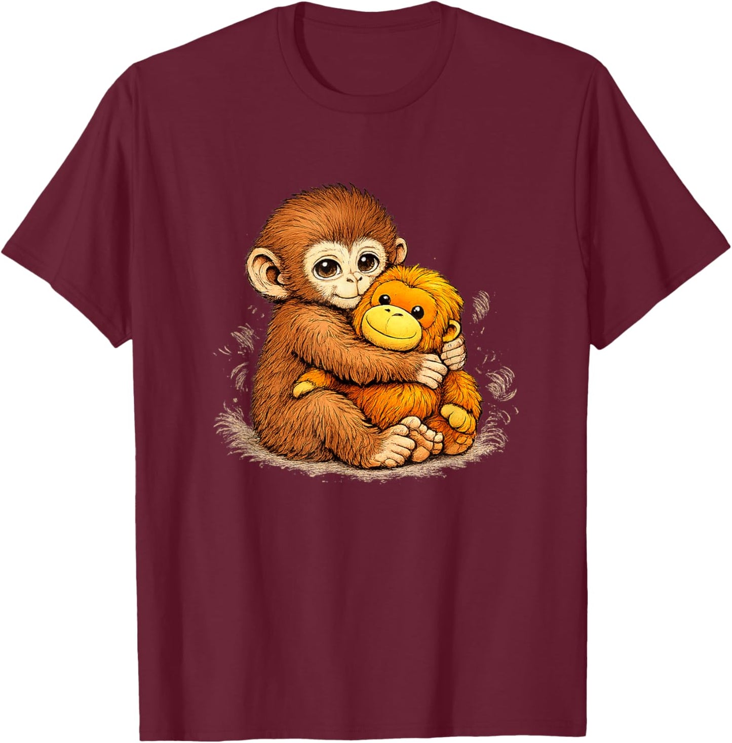 Punch Monkey Meme Cute Baby Plush Toy Sign of Mother Love T-Shirt - T-Shirt | Maroon