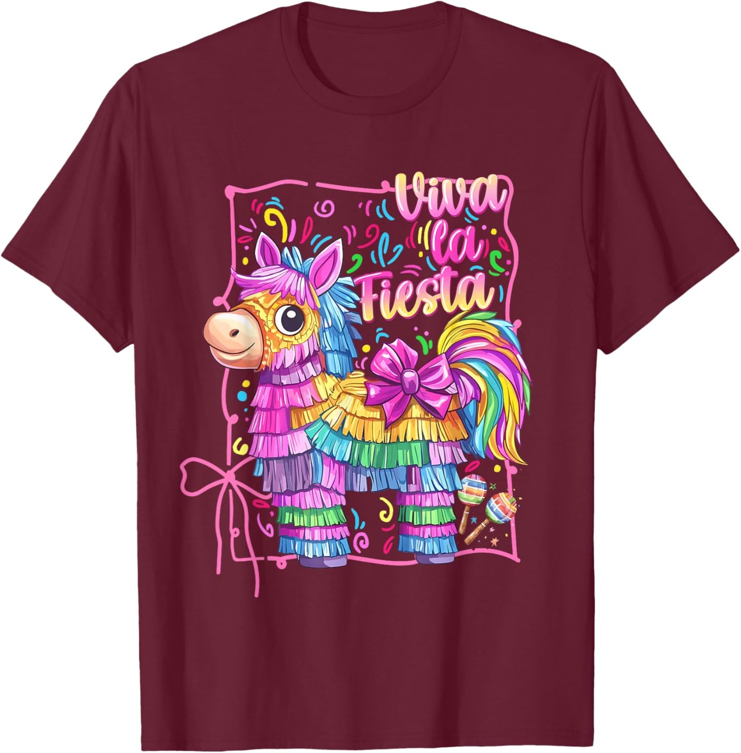 Viva La Fiesta Colorful Pinata Party Coquette Bow Girl Women T-Shirt - T-Shirt | Maroon