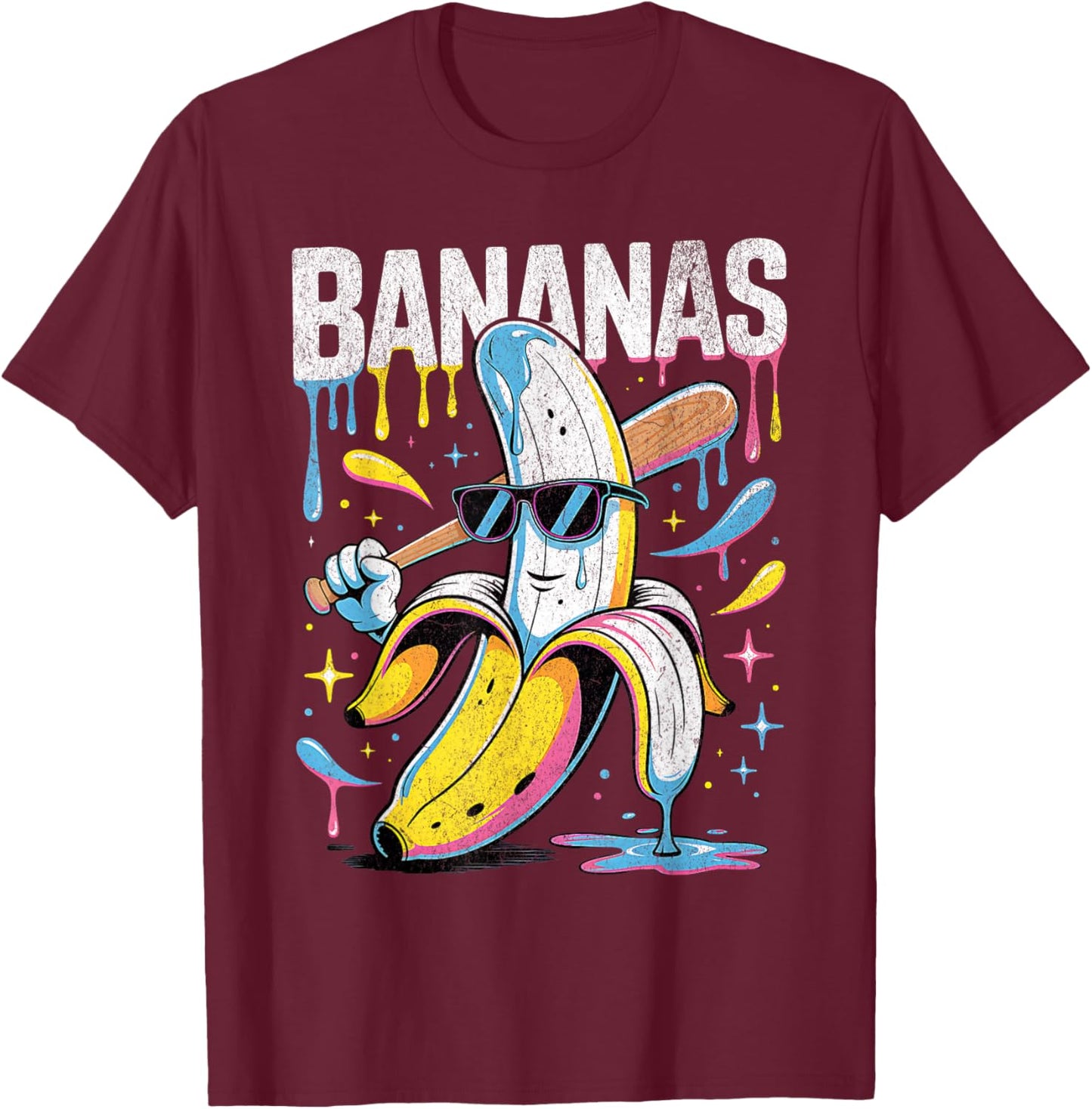 Banana Funny Baseball Drip Kids Youth Boys Girls Sport Teens T-Shirt - T-Shirt | Maroon