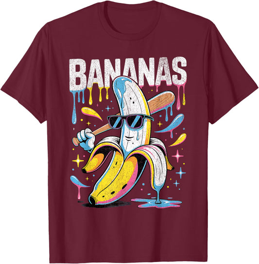 Banana Funny Baseball Drip Kids Youth Boys Girls Sport Teens T-Shirt - T-Shirt | Maroon