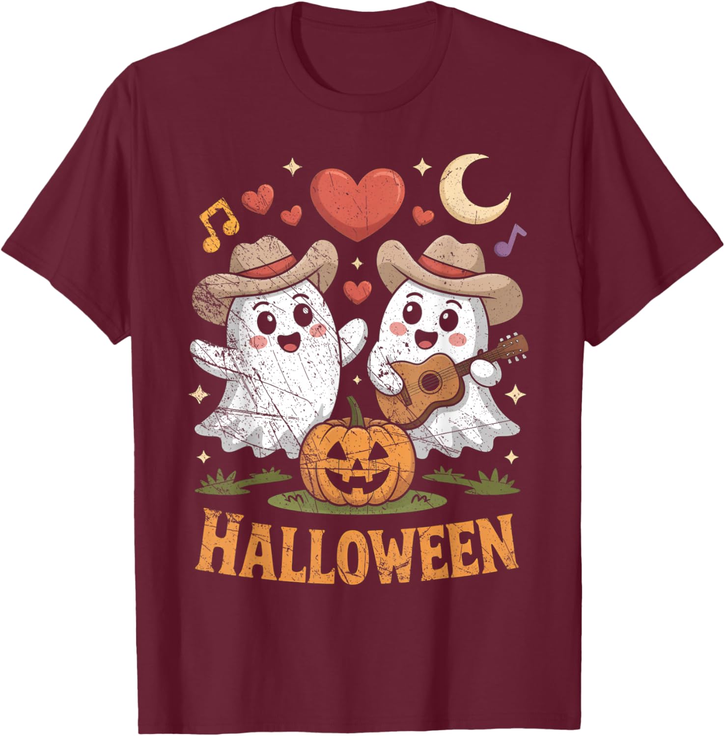 Ghost Playing Guitar for Halloween Lovers T-Shirt - T-Shirt | Maroon