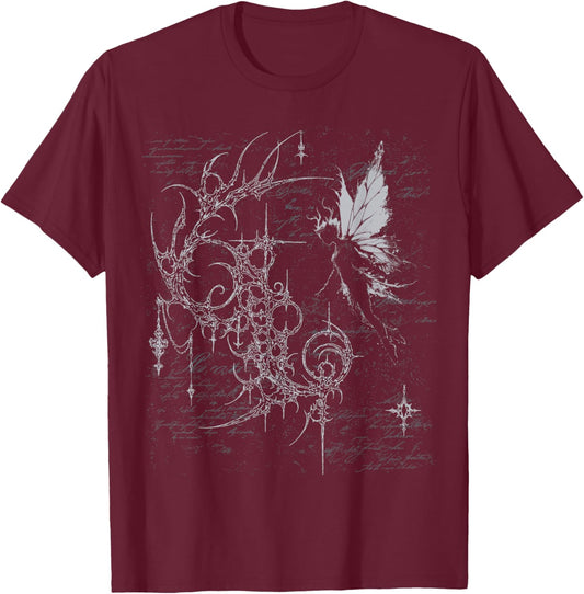 Y2K Grunge Fairy Alt Goth Sigilism Vintage Graphic T-Shirt - T-Shirt | Maroon