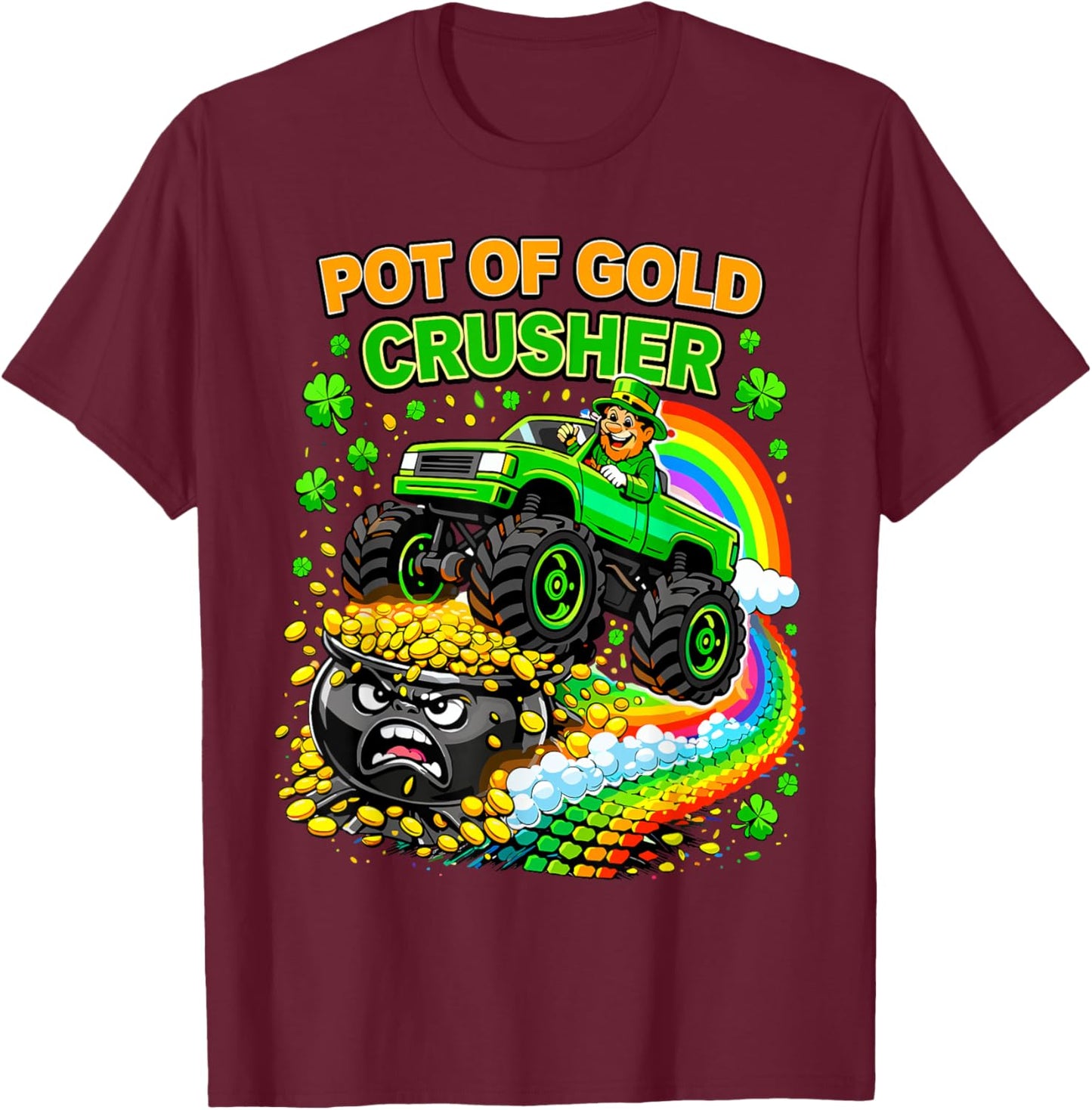Pot of Gold Crusher Monster Truck St. Patrick’s Day Kids T-Shirt - T-Shirt | Maroon