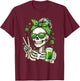 Skull Sunglass Messy Bun Irish Funny St Patrick's Day Women T-Shirt - T-Shirt | Maroon