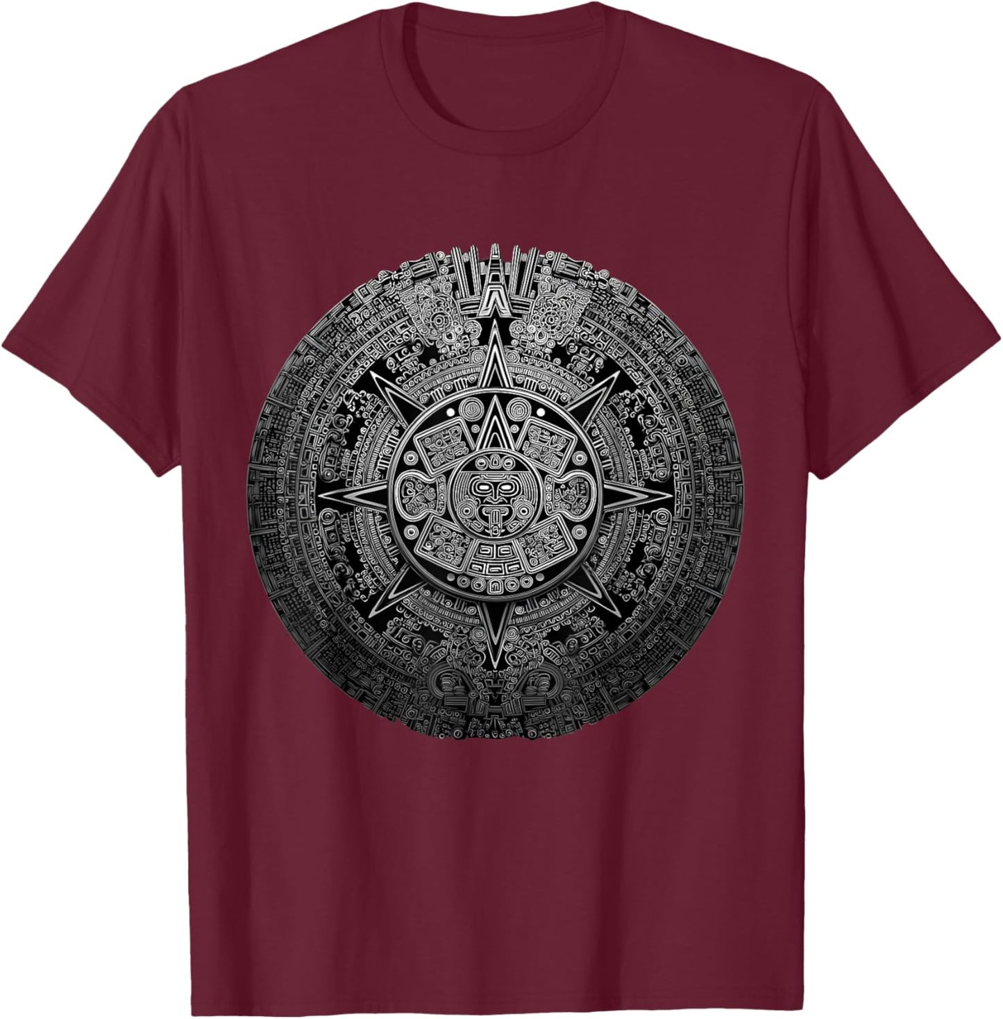 Ancient Mayan Calendar Maya Aztec Mexican Sun Stone Azteca T-Shirt - T-Shirt | Maroon