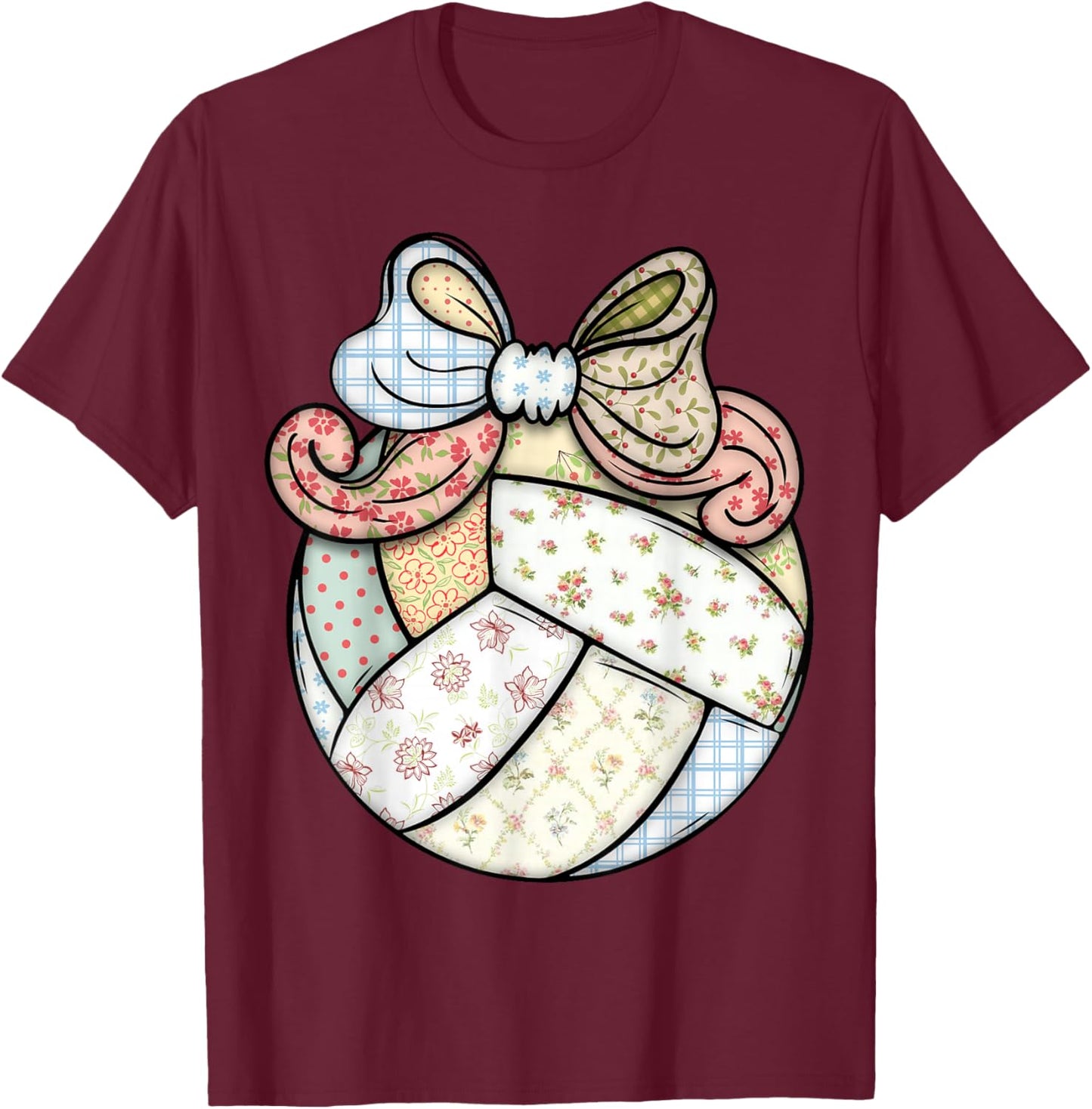 Cute Patchwork Volleyball Ball Player Sports Fan Girls Women T-Shirt - T-Shirt | Maroon