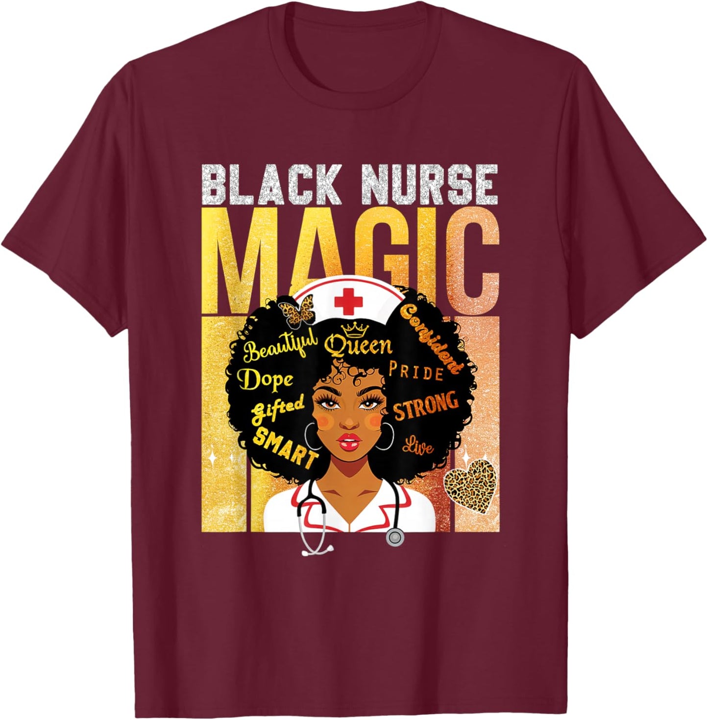 Black Nurse Magic Pride Afro Queen BHM Shirt Nursing T-Shirt - T-Shirt | Maroon
