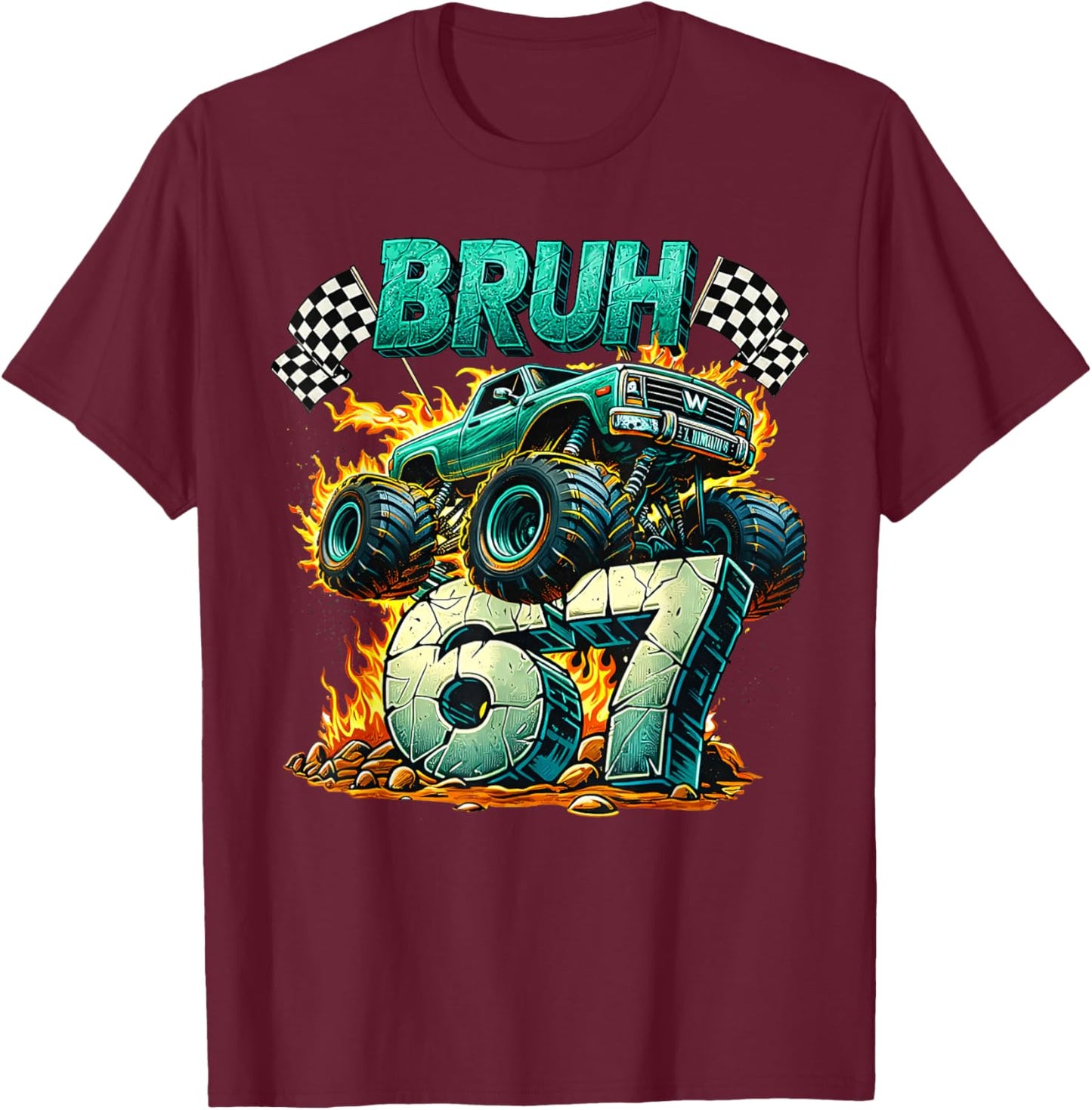 Bruh 67 Meme Funny Monster Truck 6 7 Costume Men Kids Boys T-Shirt - T-Shirt | Maroon