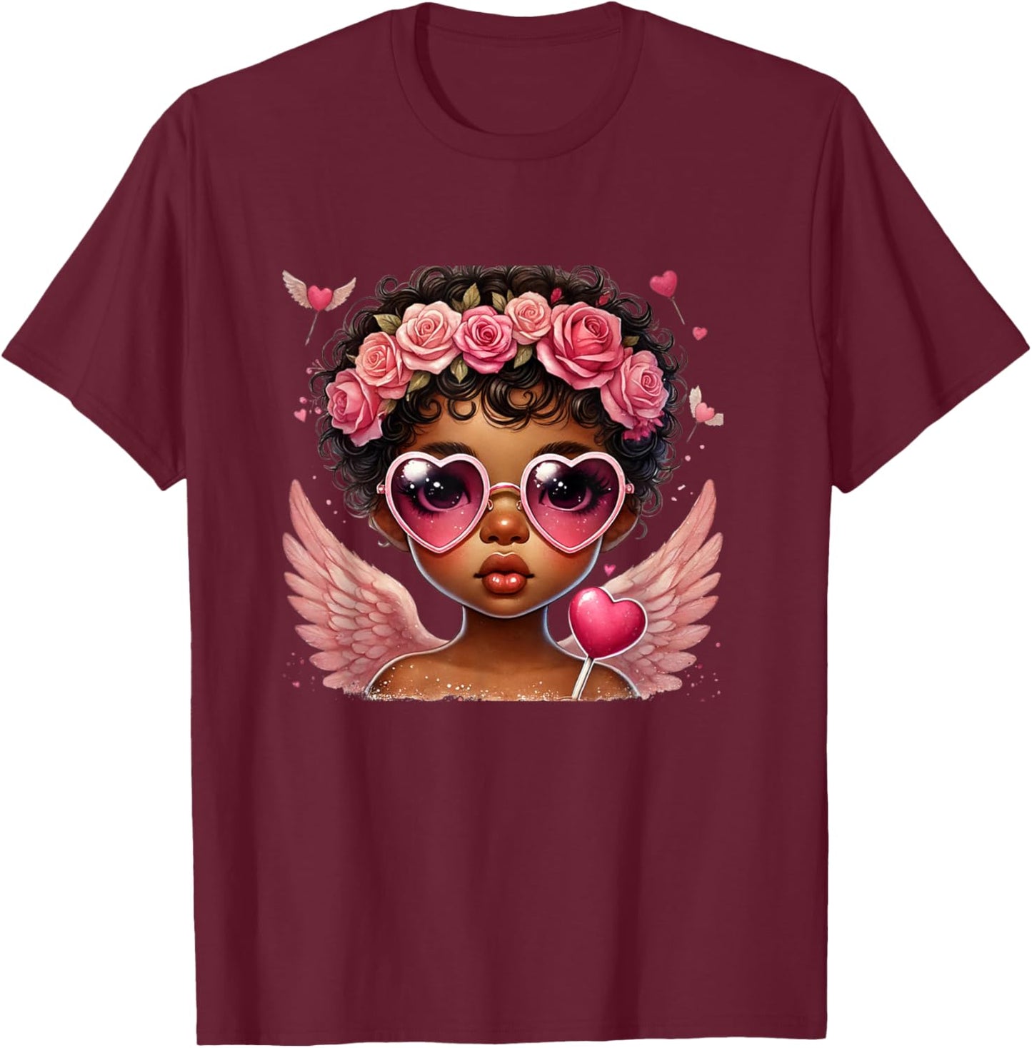 Afrocentric Black Cupid Cute Valentine Art T-Shirt - T-Shirt | Maroon