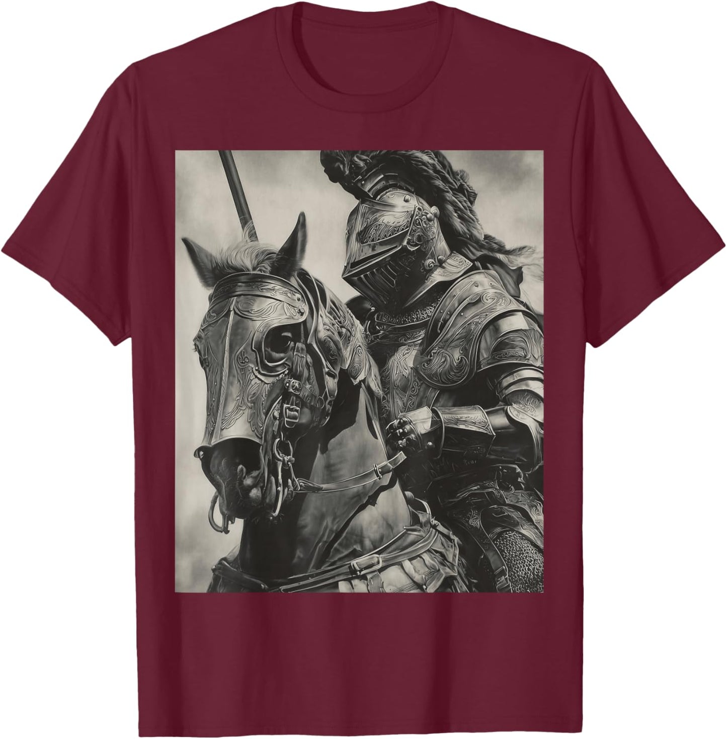 Knight Riding on a Horse Art T-Shirt - T-Shirt | Maroon