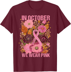 in October We Wear Pink Boho Breast Cancer Pink Ribbon Women T-Shirt - T-Shirt | Maroon