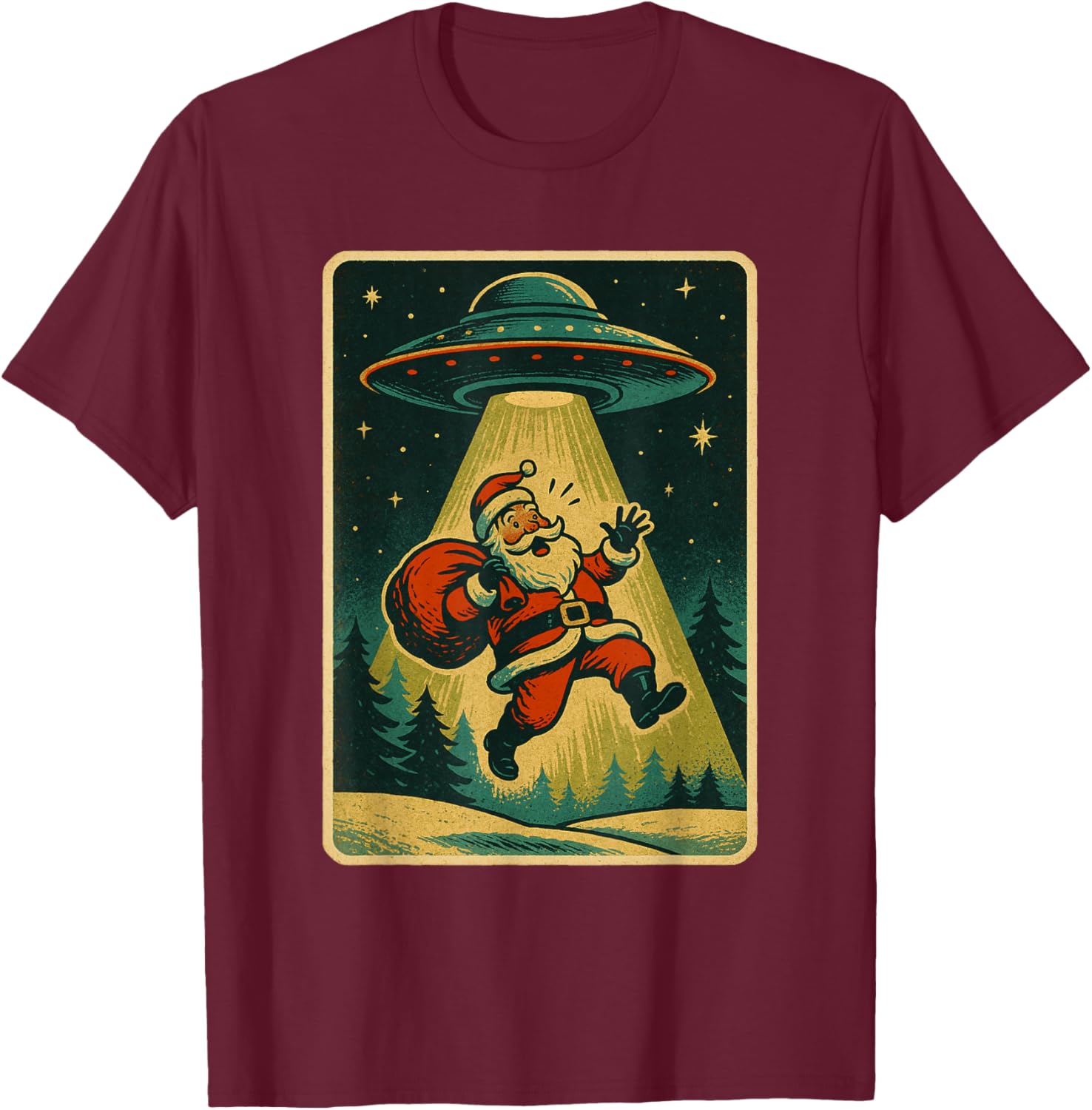 Alien Abduction Santa Christmas Men Women Kids Xmas T-Shirt - T-Shirt | Maroon