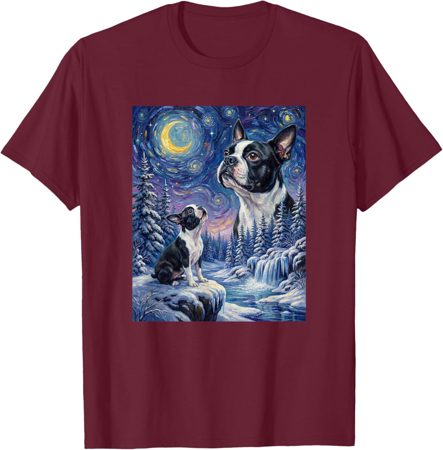 Howling to The Moon Meme Animal Dog Boston Terrier T-Shirt - T-Shirt | Maroon