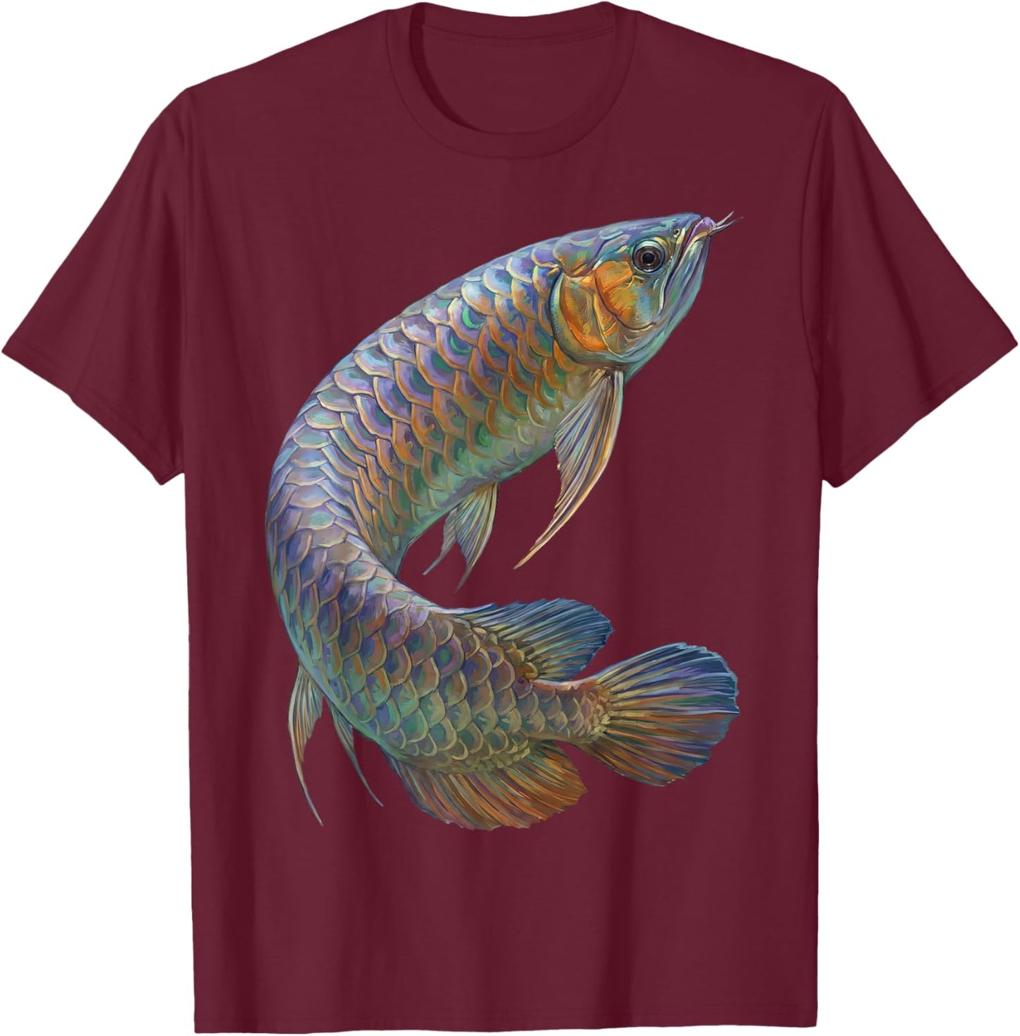 Asian Arowana Abstract Aquatic Art Freshwater Biology Art T-Shirt - T-Shirt | Maroon